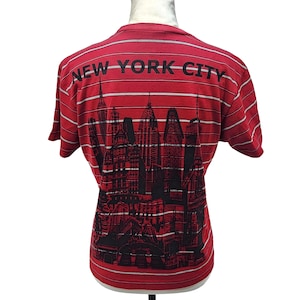 Ralph Lauren Chaps Reworked, Striped T-Shirt w/ NYC Skyline Graphic on Back. Size: M