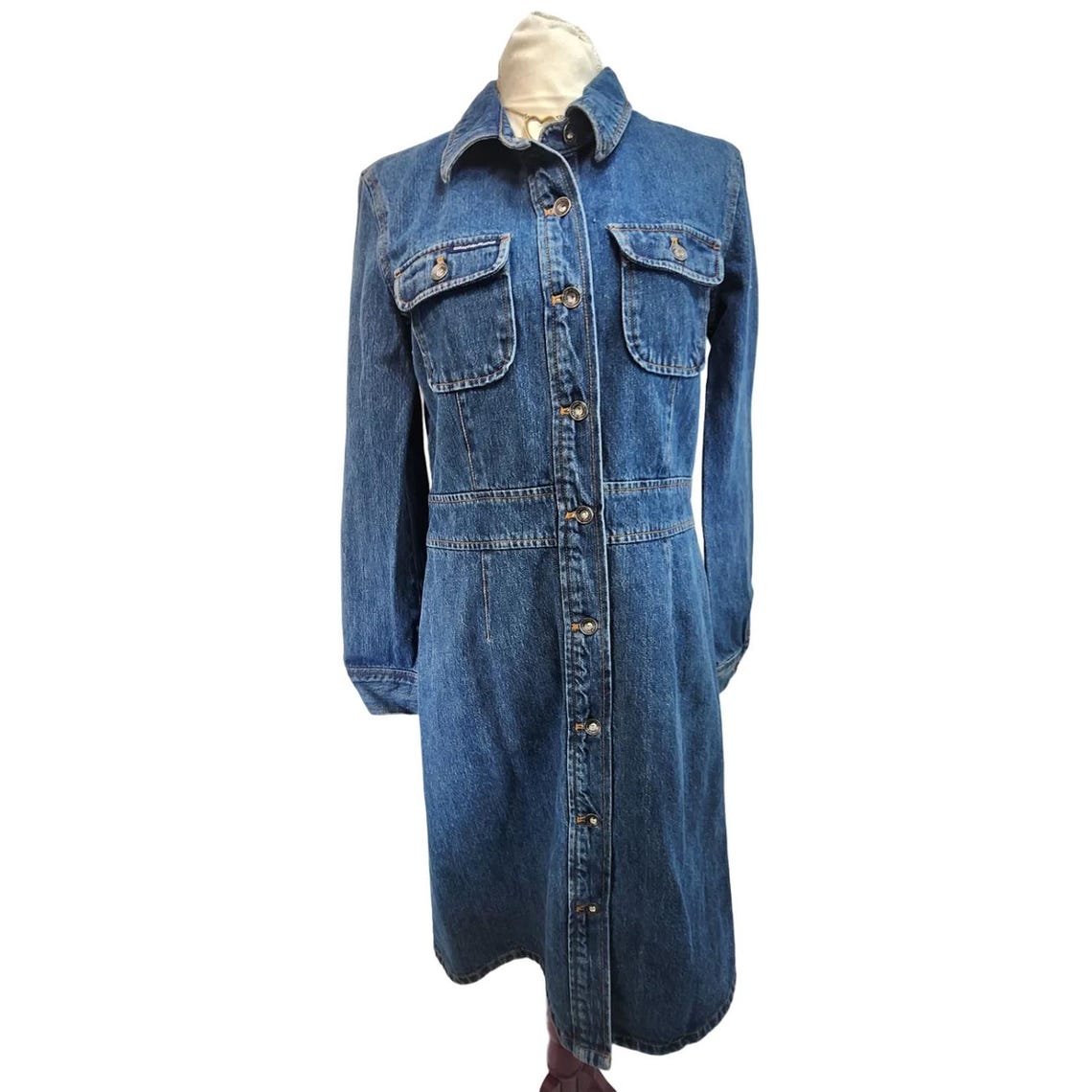 NWT DKNY JEANS Denim Button Down Maxi Jacket Dress Size M, photo 1 of 5
