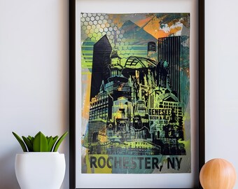 Das 'Boann' Monoprint Poster des Rochester, NY Skyline Poster. 33cm