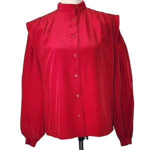 Levante. Vintage Red 100% Silk Blouse with shoulder detail. Size 6