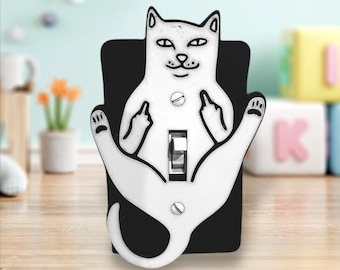 Funda para interruptor de luz con forma de gato haciendo el dedo medio - Regalo gracioso - Idea original para el hogar - Decoración de gato - Funda para interruptor de luz de gato - Para amantes de los gatos