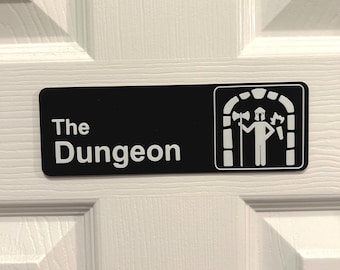 The Dungeon Door Office Sign - DnD Room Decor - Fantasy Game Medieval Gamers - Nerd Cabe - Tabletop Campaign Gamer Lair Room Sign