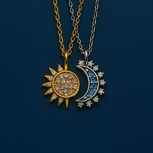 Colliers couple céleste soleil et lune, bijoux d&#39;amitié assortis, breloques lune soleil et argent, cadeaux meilleur ami, cadeaux d&#39;anniversaire