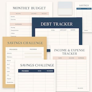 Budget Planner Printable Bundle – Monthly Budget, Savings Tracker, Debt Tracker, Income & Expense Sheets – Personal Finance Organizer