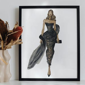 Elegant Black Evening Gown Fashion Illustration | Hand-drawn Dress Sketch for Art Lovers