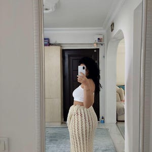 Handmade Crochet Fringe Pareo – Boho Beach Skirt Cover Up – Festival Wrap – Summer Resort Wear – Cream Color – One Size