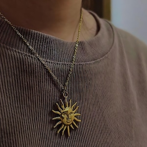 Sun Pendant Necklace, Stainless Steel Clavicle Chain Jewelry, Gold and Silver Sun Necklace, Boho Geometric Pendant, Celestial Jewelry Gift