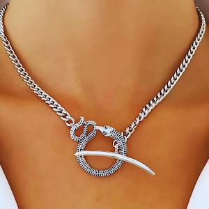 Ouroboros Snake Pendant Necklace: Gothic Serpent Chain Jewelry