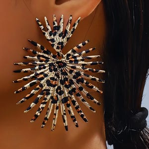 Retro Leopard Print Statement Earrings: Geometric Stainless Steel Dangles