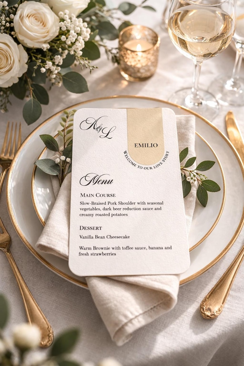 Personalized Wedding Menu Place Cards | Custom Guest Name Menus ...