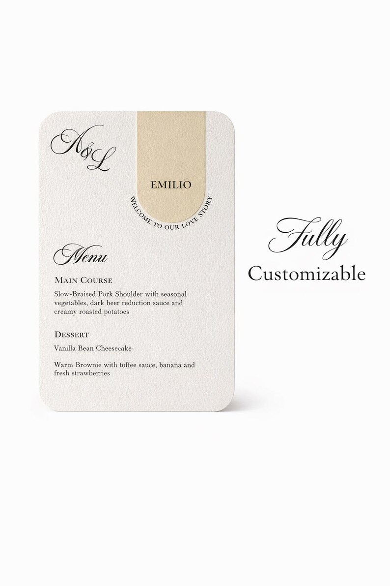 Personalized Wedding Menu Place Cards | Custom Guest Name Menus ...