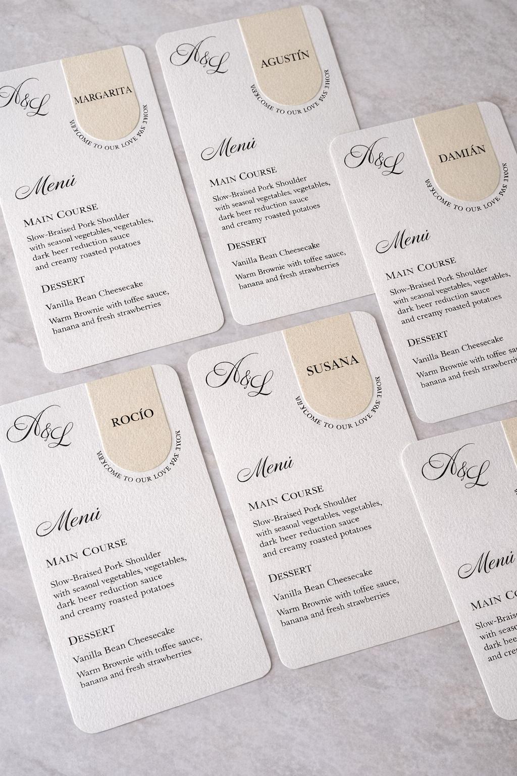Personalized Wedding Menu Place Cards | Custom Guest Name Menus ...