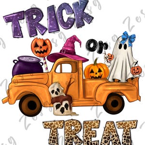 Halloween Truck PNG | Vintage Orange, Ghost & Pumpkins (Digital Download)