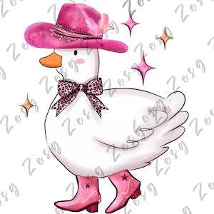 Pink Cowgirl Duck Clipart - Sparkle Rodeo PNG - Cute Western Duck Digital Download