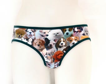 Puppy Printed Panties.  Handmade Low Rise Knickers for Dog Lovers