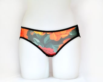 Black Low Rise Floral Mesh Panties. Handmade See through Underwear.