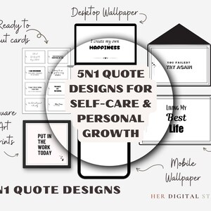 Pacchetto di citazioni minimaliste in bianco e nero sulla cura di sé: 32 citazioni stampabili in 5 formati / Sfondi per telefono e desktop, stampe artistiche, biglietti d'auguri