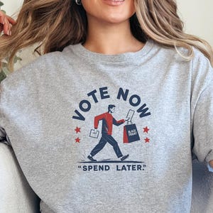 Vote Now Spend Later Shirt – Minimalist Political Graphic Tee, Civic Duty T-Shirt, Modern Activism Streetwear, Unisex Protest Outfit