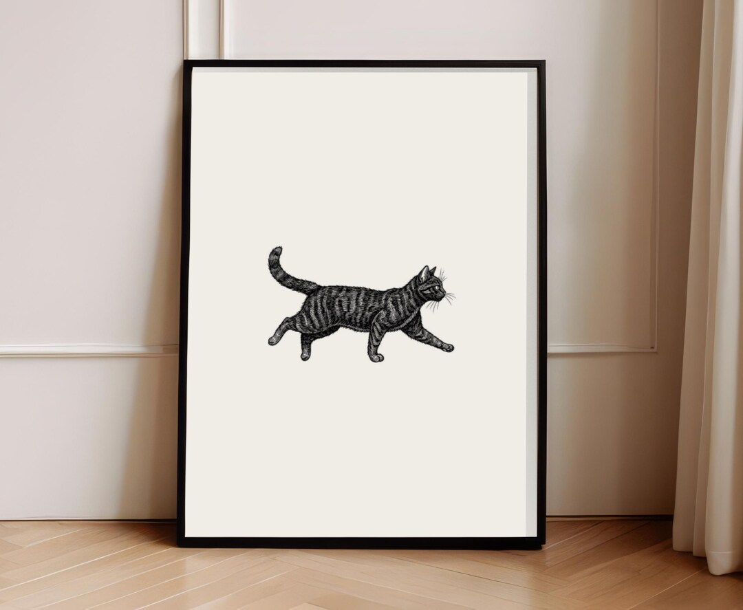 Minimalist Cat Poster | Black Cat Line Art Print | Modern Pet Wall ...