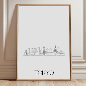 東京ラインアートプリント - ミニマリスト東京スカイラインポスターIワンラインシティドローイングIデジタルダウンロードウォールアート