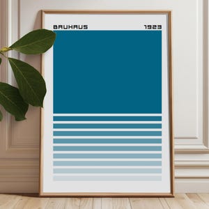 Blue Bauhaus Wall Art Print – Minimalist Geometric Poster I Mid-Century Modern Digital Download I Abstract Retro Home Decor in Blue