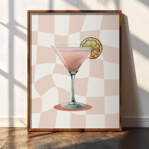 Plakat ścienny z koktajlem Margarita – limonkowo-zielony letni napój | Cyfrowy wydruk na wózku barowym | Wydrukowana dekoracja kuchni | Natychmiastowe pobranie