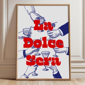 La Dolce Sera カクテルウォールアート – イタリアの名言プリント | ラインアートドリンクポスター | バーカートデコレーション | モダンキッチンデジタルダウンロード