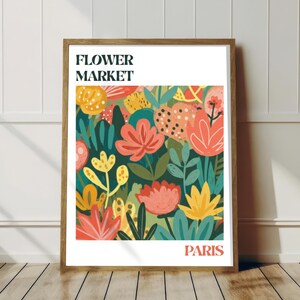 Flower Market Paris Poster – Vintage Floral Wall Art Print | Whimsical Botanical Illustration | Colorful French Decor | Digital Download