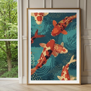 Koi Fish Wall Art – Japanese Zen Print, Feng Shui Artwork, Asian Inspired Decor, Digital Download, Lucky Koi Poster, Modern Home Wall Art