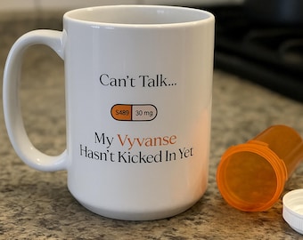 Caneca de café Vyvanse para TDAH: presente neurodivergente engraçado