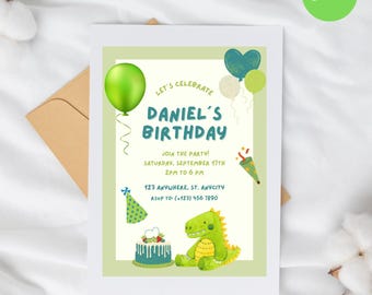 Dinosaur Birthday Invitation | Editable Canva Template | Instant Download