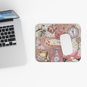 Personalized Pink Vintage Mouse Pad, Cute Desk Accessory, Gift for Her, Home Office Decor, Functional Art, Personalized Work Station