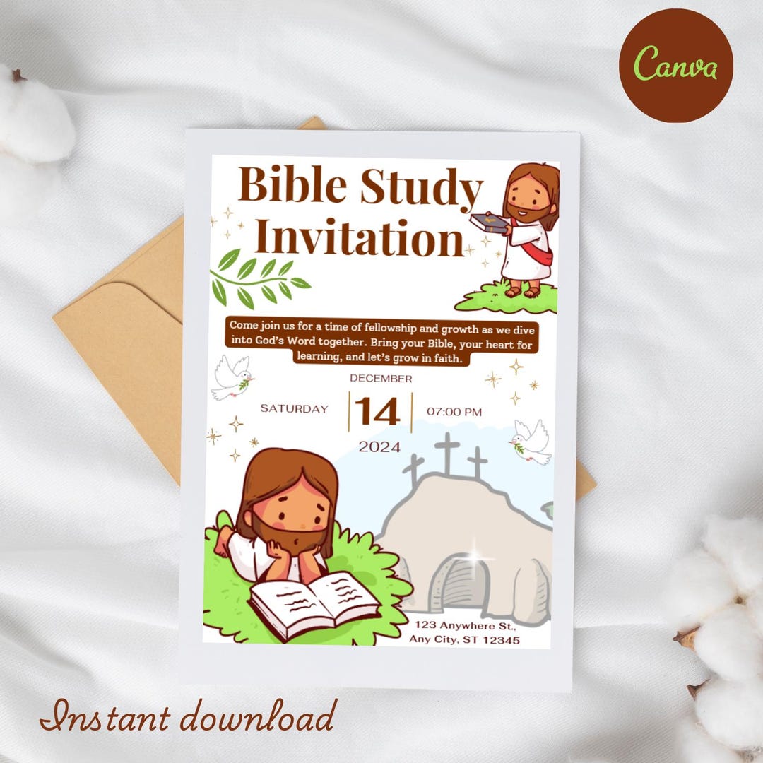 Christian Library Invitations Bible Study Invitation | Christian Fellowship Gathering | Editable ...