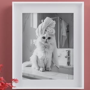 Arte mural divertido de spa para gatos: decoración encantadora para el baño o la habitación infantil / Impresión digital de animales