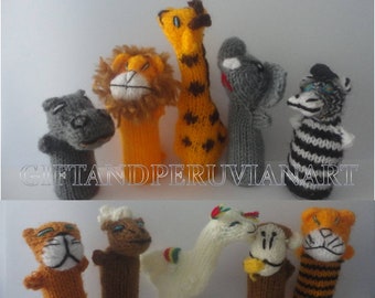 10 Peruvian Finger Puppet Wool Hand-knitted - Will Animals Finger Puppets - Woven Collectable Handmade Educative  New Folk Art Peru