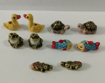 10 Tiny Peruvian Ceramic Animal Bead Clay Pairs Mixed Model Handmade Miniature Peruvian Ceramic Animal Bead. New Art Peru *Choose your set*