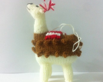 1 Peruvian Small Stuffed Llama Knitted Ornament 4 1/2" Collectable Handmade New Art Per