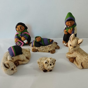 Small Peruvian Nativity Scene Christmas Clay Ornament 7 pieces Ceramic Fine Original Handmade Handpainted  Nativity Set  Peru Folk Art New