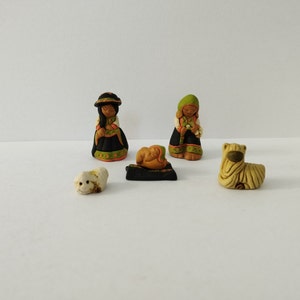 Miniature Peruvian Nativity Scene Christmas Clay Ornament 7 pieces Ceramic Fine Original Handmade Handpainted  Nativity Set  Peru FolkArtNew