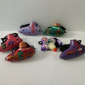 Set 2 Peruvian Ocarina Flute Ceramic Clay Whistle Handmade Handpainted Collectable New Musical Andes Instrument Art Peru Choose your set