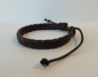 Peruvian Brown Faux Leather Braided Bracelet Friendship Bracelet Handmade Unisex Art Peru - Adjustable