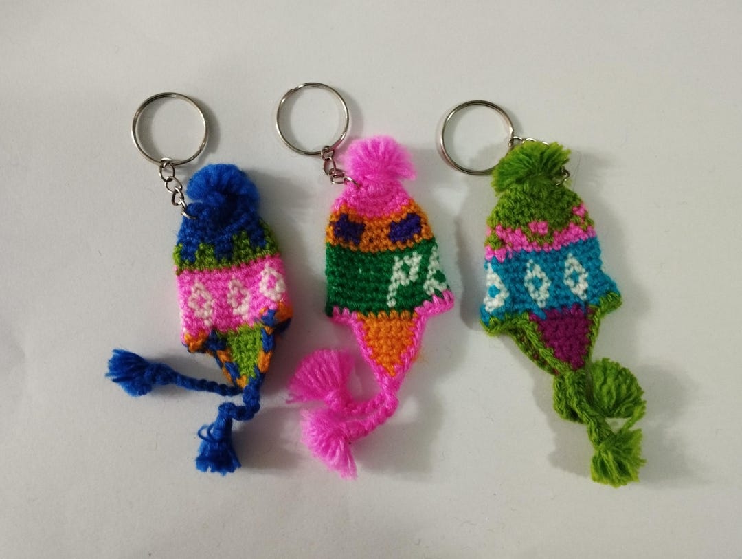 1 Peruvian Wool Chullo Hat Keyring / Keychain Handwoven Handmade ...