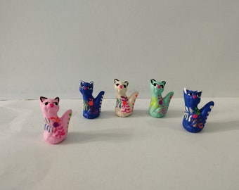 Cat Peruvian Mini CAT Ceramic Clay Ornament & Bead Handmade Handpainted Collectable New Art Peru Folk