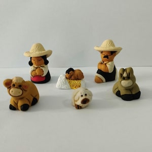 Miniature Peruvian Nativity Scene Christmas Clay Ornament 9 pieces Ceramic Fine Original Handmade Handpainted  Nativity Set  Peru FolkArtNew