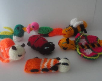 7 Peruvian Finger Puppet Wool INSECTS Collectable Handmade New Peru   (You receive 7 Animals that are in the photos)