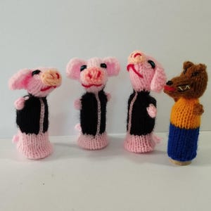 The Three Little Pigs and the Wolf 4 Wool Peruvian Finger Puppet Collectable Handmade New Art Peru