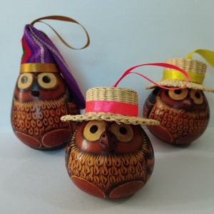 Owl Peruvian Gourd Ornament Christmas Tree Fine Handcarved Handmade Folck Art Peru Choose your Ornament ***Perfect gift for Christmas***