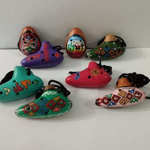 Set 2 Peruvian Ocarina Flute Ceramic Clay Whistle Handmade Handpainted Collectable New Musical Andes Instrument Art Peru Choose your set