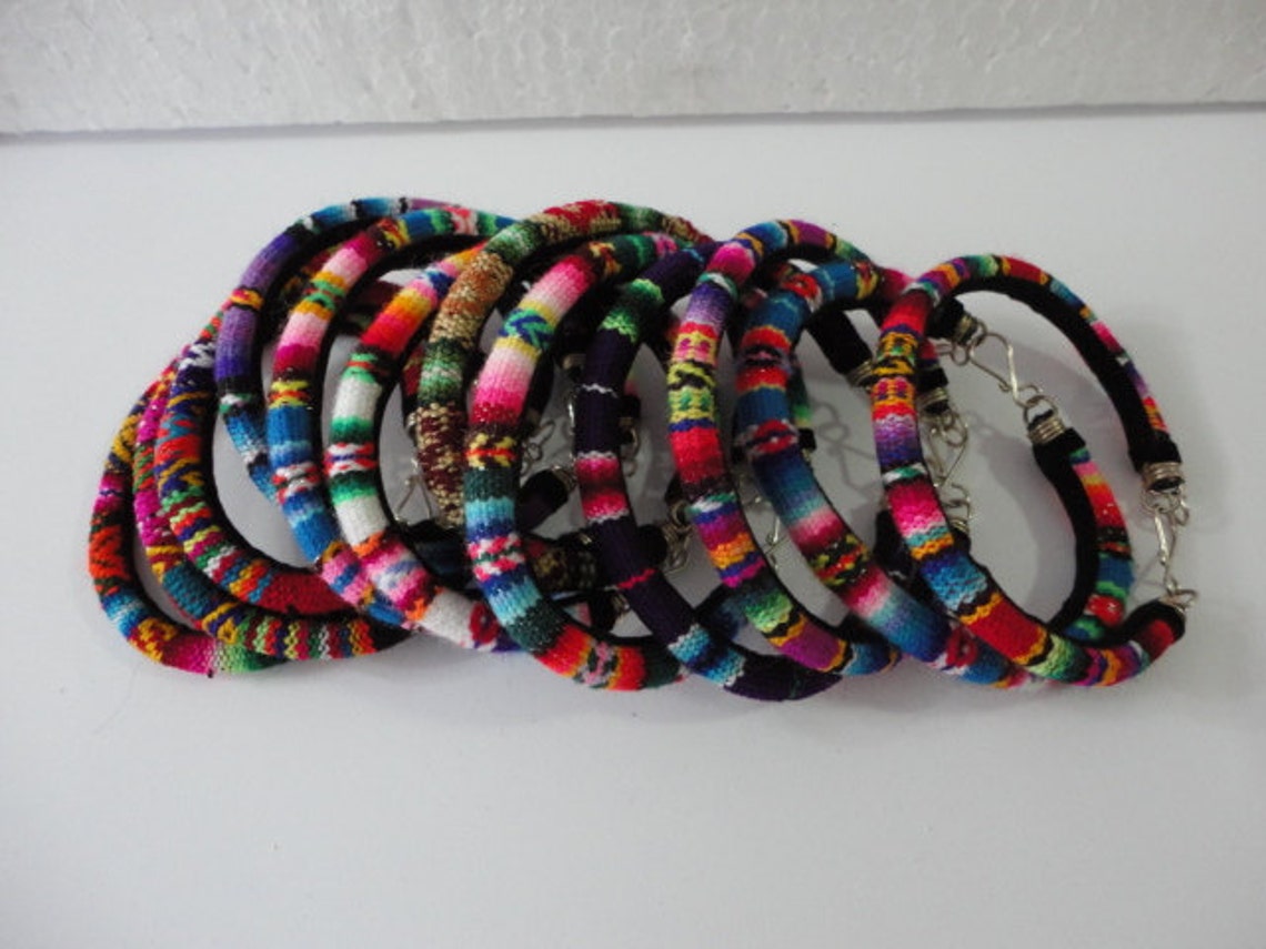 Set 5 Peruvian Bracelet Cuff Bangle Peruvian Manta Fabric Etsy