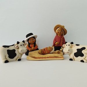 Small Peruvian Nativity Scene Christmas Clay Ornament 8 pieces Ceramic Fine Original Handmade Handpainted  Nativity Set  Peru Folk Art New